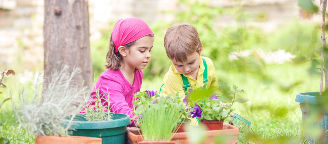 Two kids engaged in summer learning and exploration through plants from the outdoors